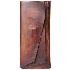 Handmade Leather Gray Mens Cool Long Leather Wallet Brown Unique Long Wallet for Men