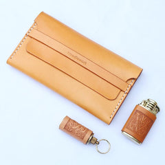 Cool Wooden Slim Leather Mens 20pcs Cigarette Case Custom Beige Cigarette Holder for Men