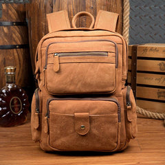 Cool Khaki Mens Leather 13inches Computer Backpack Camel Travel Backpack School Backpack for men