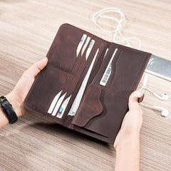 Handmade Leather Mens Clutch Wallet Cool Leather Wallet Long Phone Wallets for Men