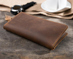 Handmade Leather Mens Clutch Wallet Cool Leather Wallet Long Phone Wallets for Men