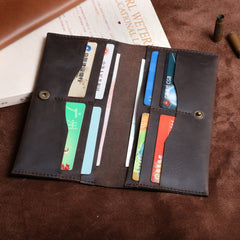 Handmade Leather Mens Cool Long Leather Wallet Clutch Wristlet Wallet for Men