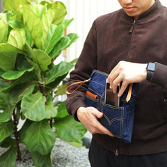 Cool Blue Jean Mens Clutch Bag Wristlet Wallet Zipper Clutch Wallet For Men
