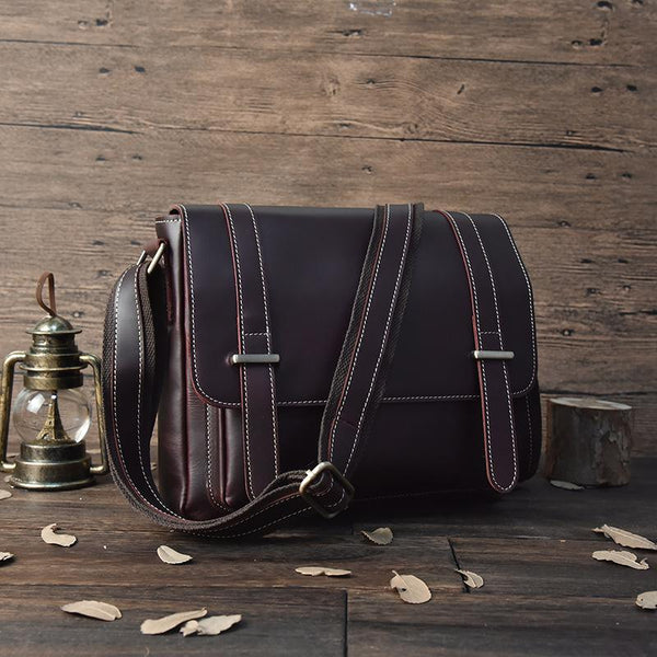 Vintage Leather Brown Small Side Bag Messenger Bag Brown Shoulder Bag For Men