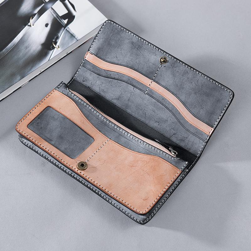 Handmade Leather Mens Clutch Wallet Cool Leather Wallet Long Phone Wallets for Men