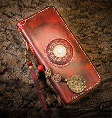 Handmade Leather Mens Chain Biker Wallet Cool Leather Wallet Long Phone Wallets for Men