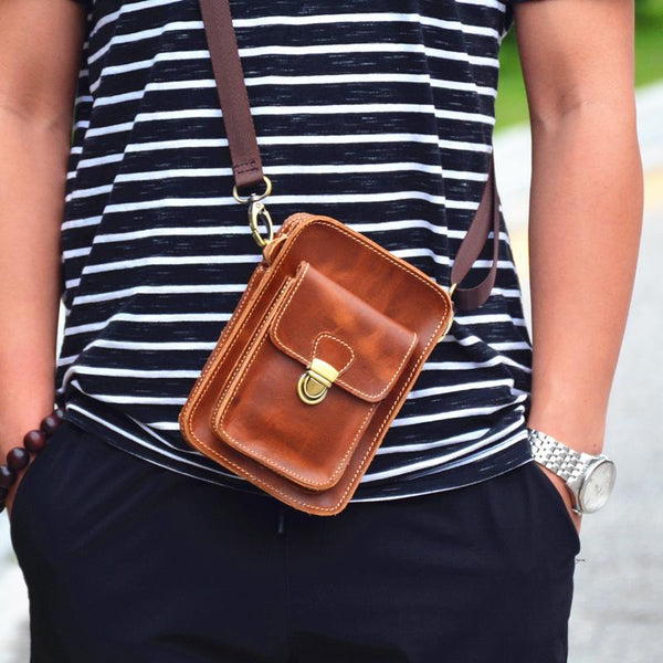MEN LEATHER Cell Phone Holster Belt Pouch Mini Side Bag for Men