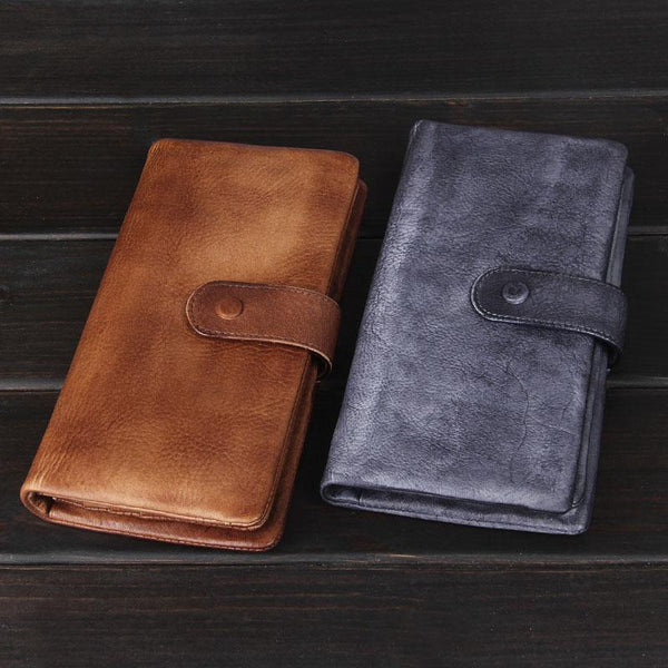 Handmade Leather Mens Cool Long Leather Wallet Bifold Clutch Wallet for Men - iChainWallets