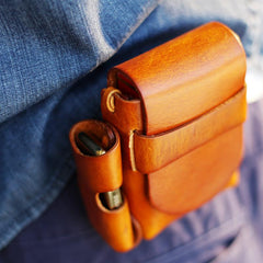 Handmade Brown Leather Mens Cigarette Case Cigarette Holder Belt Pouch with Belt Loop for Men