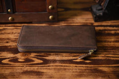 Handmade Leather Mens Cool Long Leather Wallet Zipper Clutch Wallet for Men - iChainWallets