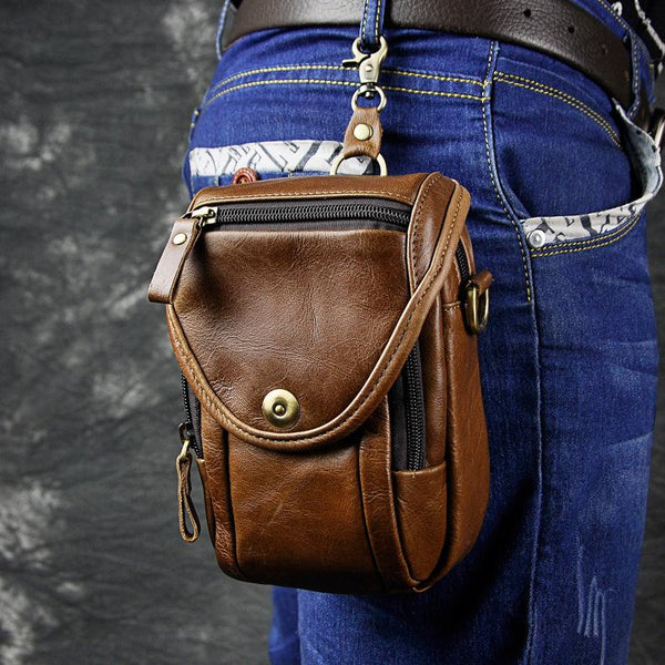 Genuine Leather Mens Waist Bag Hip Pack Belt Bag Fanny Pack Bumbag Chest Bag Sling Bag for Men