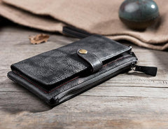 Handmade Leather Mens Biker Wallet Cool Leather Wallet Long Wrist Wallets for Men