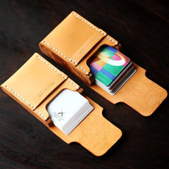 Handmade Wooden Brown Cool Leather Mens Wallet Small Card Holder Coin Wallet for Men