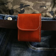 Brown Leather Mens Cigarette Case Cigarette Holder Belt Pouch with Belt Loop for Men