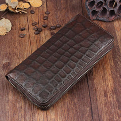 Genuine Leather Mens Cool Long Leather Wallet Zipper Clutch Wallet for Men