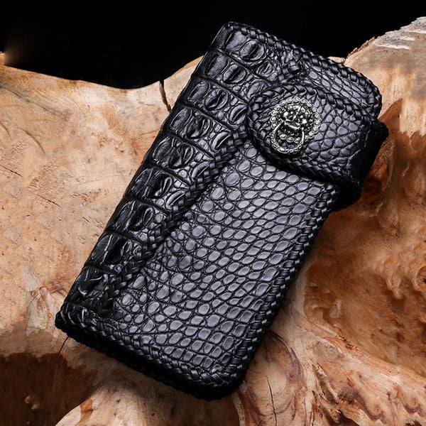 Handmade Leather Mens Chain Biker Wallet Cool Leather Wallet Long Phone Wallets for Men