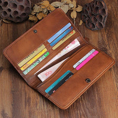 Handmade Leather Mens Cool Long Leather Wallet Bifold Clutch Wallet for Men - iChainWallets