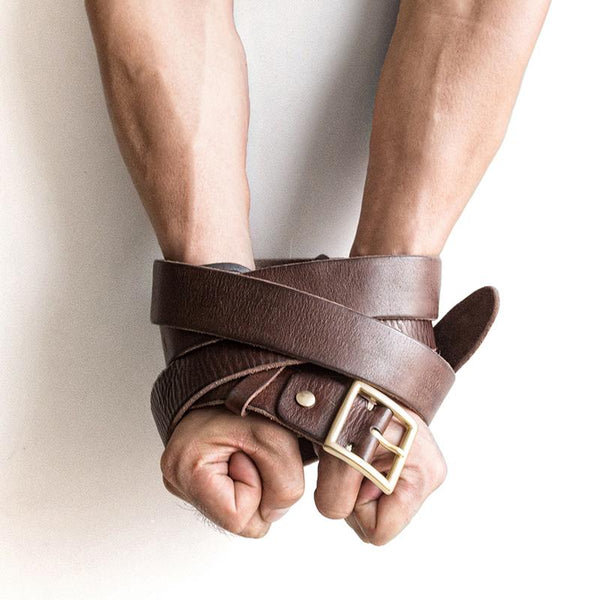 Handmade Genuine Custom Leather Mens Leather Men Coffee Belt for Men - iChainWallets