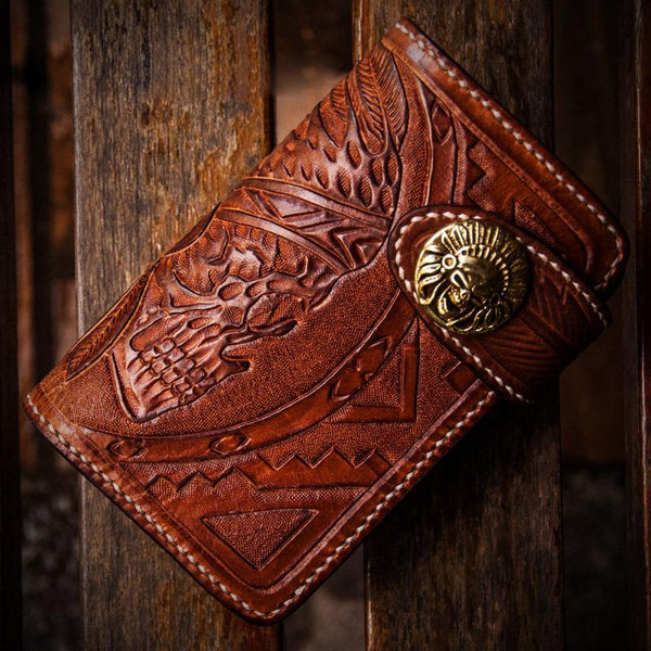 Handmade Leather Tooled Wolf Chain Wallet Mens Biker Wallet Cool Leath –  imessengerbags