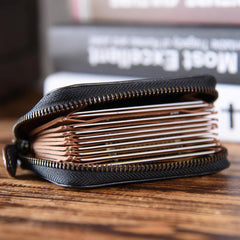 Handmade Mens Cool Short Leather Wallet Men Small Card Wallets Zipper for Men - iChainWallets