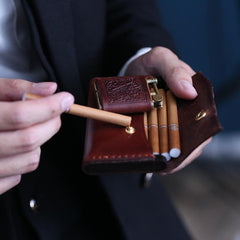 Handmade Wooden Coffee Leather Mens 10pcs Cigarette Case Cool Custom Cigarette Holder for Men