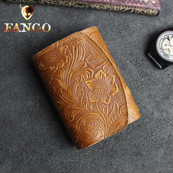 Handmade Leather Floral Mens Trifold Cool billfold Wallet Card Holder Small Card Slim Wallets for Men
