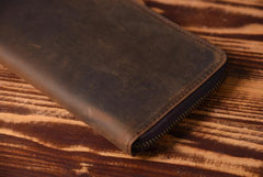 Handmade Leather Mens Cool Long Leather Wallet Zipper Clutch Wallet for Men - iChainWallets