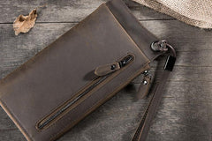 Handmade Leather Mens Cool Long Chain Wallet Phone Biker Trucker Wristlet Wallet