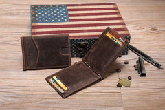Handmade Leather Money Clip Mens Cool Short Wallet Card Holder Small Card Slim Wallets for Men
