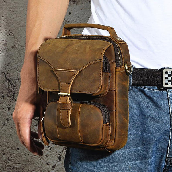 Handmade Leather Mens Waist Bag Hip Pack Belt Bag Fanny Pack Bumbag Chest Bag Sling Bag for Men