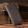Handmade Leather Mens Cool Long Leather Wallet Zipper Clutch Wallet for Men