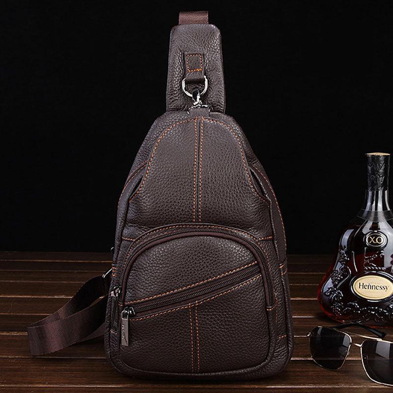 Cool Leather Mens Sling Bag Sling Shoulder Bags Sling Backpack Chest Bag for men