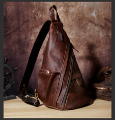 Genuine Leather Mens Cool Chest Bag Sling Bag Crossbody Bag Travel Bag Hiking Bag for men