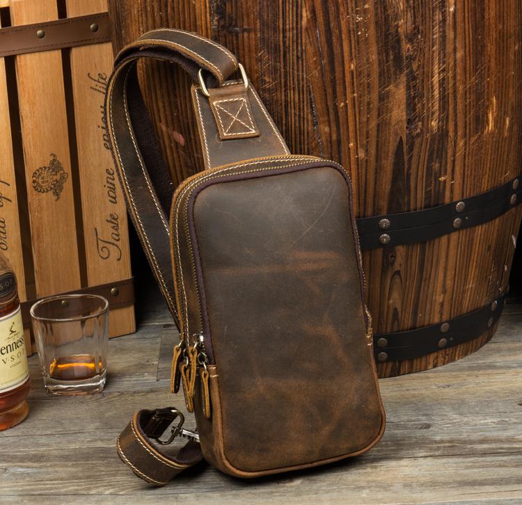 Leather Mens Cool Sling Bag Crossbody Bag Chest Bag for men