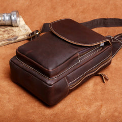 Genuine Leather Mens Cool Chest Bag Sling Bag Crossbody Bag Travel Bag Hiking Bag for men