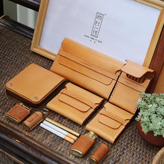 Cool Wooden Beige Leather Mens 10pcs Cigarette Case Custom Cigarette Holder for Men