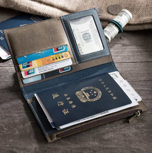 Handmade Leather Mens Travel Wallet Passport Leather Wallet Short Long Wallets for Men