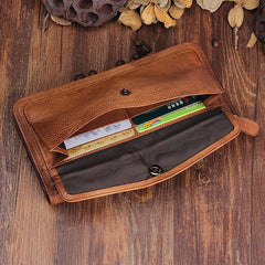 Handmade Leather Mens Cool Long Leather Wallet Bifold Clutch Wallet for Men - iChainWallets