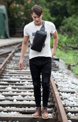 Leather Mens Cool Sling Bag Crossbody Bag Chest Bag for men