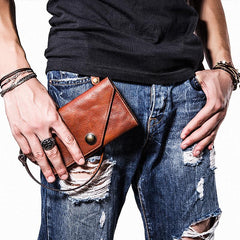Handmade Mens Cool Leather Chain Wallet Biker Trucker Wallet with Chain for Men