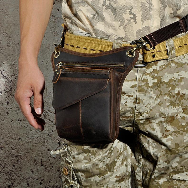 Leather Mens Small Belt Pouch Waist Bags BELT BAG Small Side Bag For Men