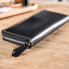 Handmade Leather Mens Clutch Wallet Cool Leather Wallet Long Zipper Phone Wallets for Men