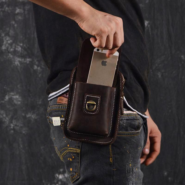 Handmade Leather Mens Small Cigarette Cases Waist Bag Hip Pack Belt Bag Fanny Pack Bumbag for Men
