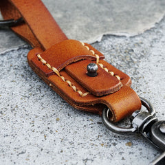 leather keychains for guys​ Brown Leather Key Fob Men's Leather Keychains Cool Keychains for Car Keys 