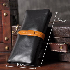 Handmade Leather Mens Cool Long Leather Wallet Bifold Clutch Wallet for Men