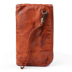 Handmade Leather Mens Cool Long Leather Wallet Bifold Clutch Wallet for Men - iChainWallets