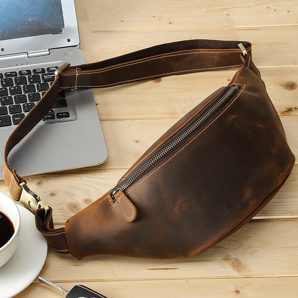Cool Mens Leather Belt Bag Fanny Pack Waist Bag For Men