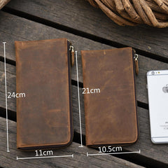 Handmade Leather Mens Cool Long Leather Wallet Zipper Clutch Wallet for Men - iChainWallets