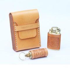 Cool Wooden Beige Leather Mens 20pcs Cigarette Case Custom Cigarette Holder for Men