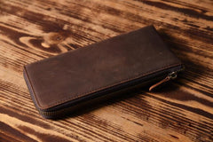 Handmade Leather Mens Cool Long Leather Wallet Zipper Clutch Wallet for Men - iChainWallets